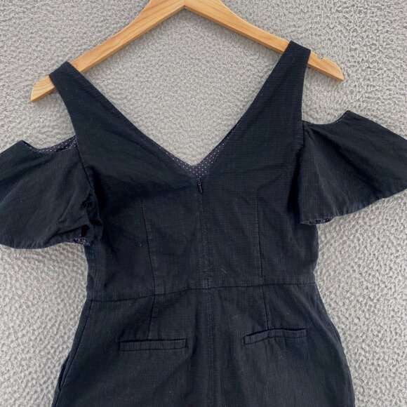 Elevenses Anthropologie Romper Womens 00 Black Cold Shoulder Flutter Sleeve Mini - Picture 5 of 14